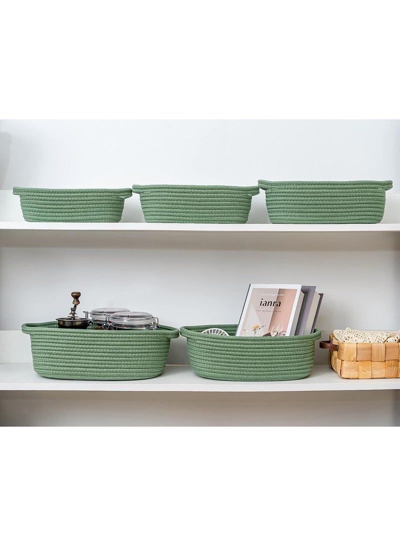 ZIVTH Green Cotton Rope Storage Baskets Set of 5 – Sturdy Woven Organizers for Shelves, Nursery & Bedroom – Eco-Friendly Decorative Storage Bins for Home Organization - Image 3